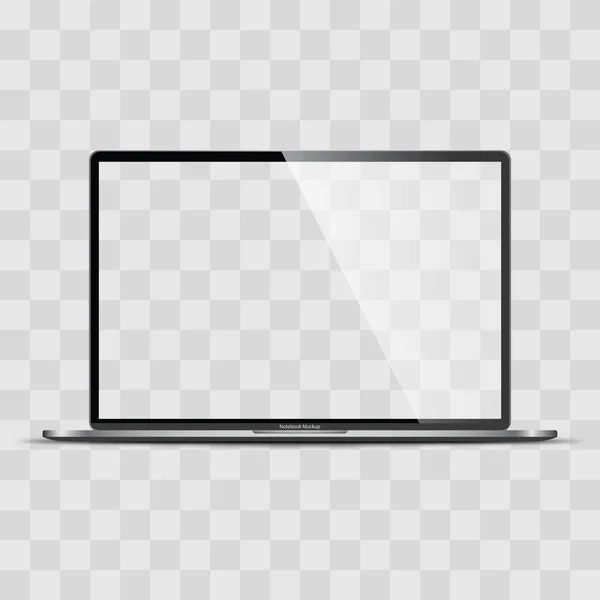 Realistisches Dunkelgraues Notizbuch Mit Durchsichtigem Bildschirm Isoliert Zoll Laptop Offenes — Stockvektor