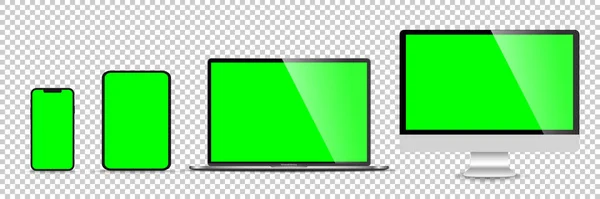 モニター ラップトップ タブレット スマートフォンの現実的なセット 株式ベクトルのイラスト — ストックベクタ