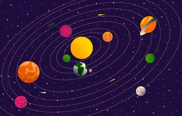 Het zonnestelsel. Vector illustraties van de planeten van het zonnestelsel in moderne vlakke gradiënt stijl. — Stockvector