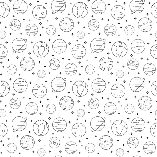 Kusursuz desenli gezegenlerin ince çizgi simgeleri. Modern düz çizgi tasarım element vektör koleksiyonu 
