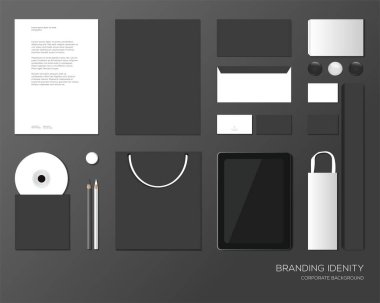 Koyu renkli kurumsal kimlik tasarımı. İş kırtasiyesi, model. 