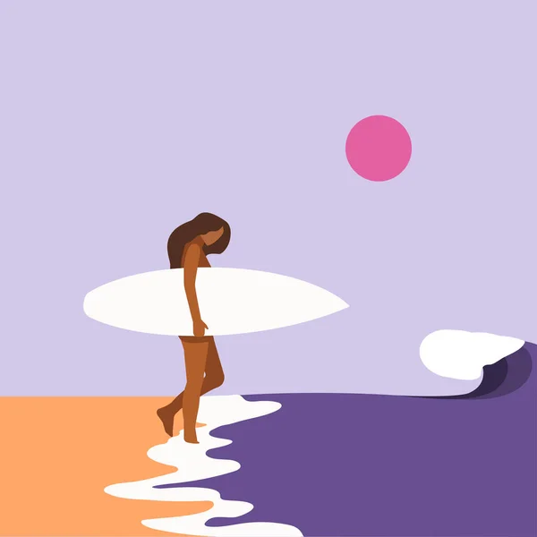 Девочка собирается заняться серфингом — стоковый вектор
