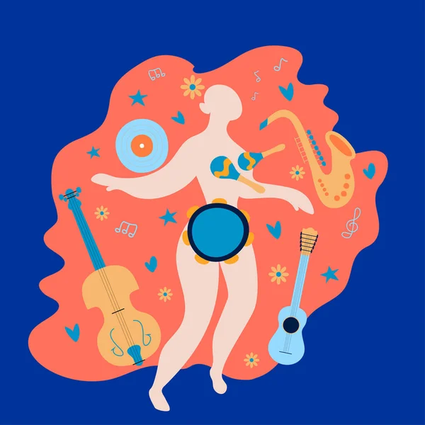 Conceptual fondo plano colorido de una silueta una mujer bailando. Ilustración abstracta-Versión de trama. —  Fotos de Stock