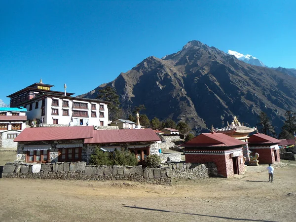 Increíble Vista Del Templo Tengboche Las Montañas Del Himalaya Montón — Foto de Stock