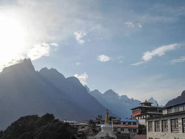 Increíble Vista Del Templo Tengboche Las Montañas Del Himalaya Montón — Foto de Stock