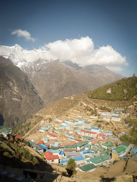 Vista Panorámica Atardecer Nanche Bazar Nepal Mucho Espacio Para Copiar — Foto de Stock