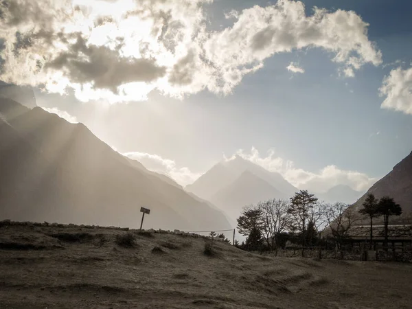 Blick Auf Den Sonnenuntergang Nanche Bazar Nepal Viel Kopierraum Erstaunliche — Stockfoto