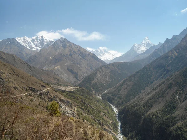 Fantastisk Utsikt Vägen Till Everest Base Lägervandring Stupa Vägen Och — Stockfoto