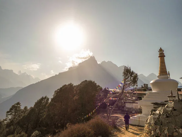 Vista Incredibile Percorso Everest Campo Base Trekking Stupa Sulla Strada — Foto Stock