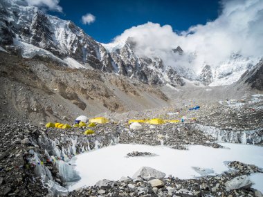 Nepal 'deki Everest ana kampında çadırlar.