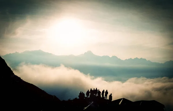 Fantastisk Utsikt Över Molnen Inca Trail Vandring Vägen För Macchu Stockbild