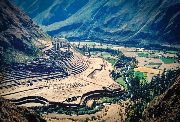 Hämmästyttävä Muinainen Kylä Inca Trail Trel Tiellä Macchu Picchu Urubamba — kuvapankkivalokuva