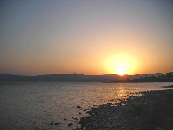 Piękny Zachód Słońca Nad Morzem Galilejskim Izraelu Obrazy Stockowe bez tantiem