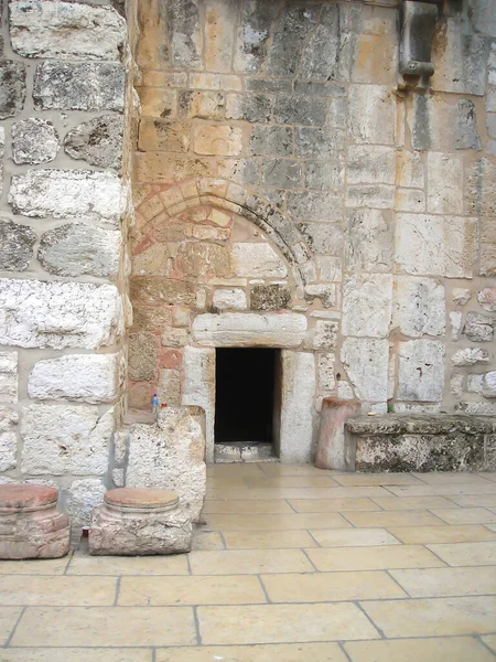 Forntida Ingång Mycket Gammal Mur Jerusalem Israel Flera Lager Väggen Stockfoto