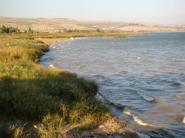 Galilee Denizinde Bir Tekne Srail Gün Batımı Görünümü — Stok fotoğraf