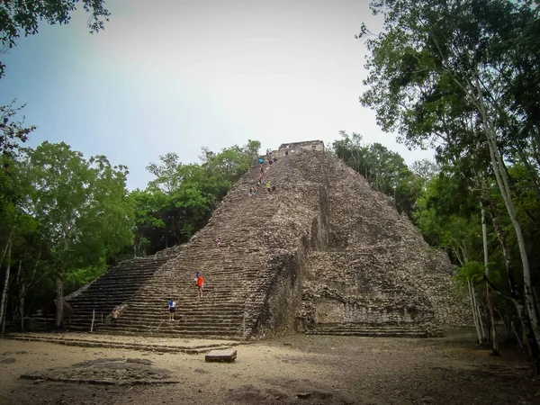 Úžasná Stará Pyramida Nohoch Mul Group Coba Mexiko — Stock fotografie