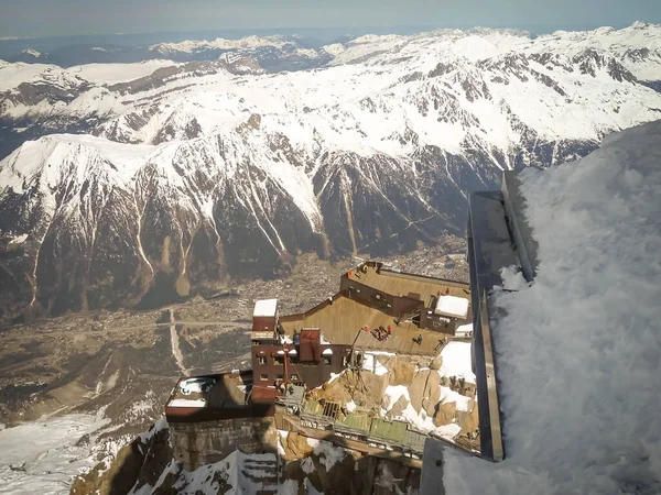 Utsikt Från Dalen Chamonix Och Aiguille Midi Plataform Linbana Frankrike — Stockfoto