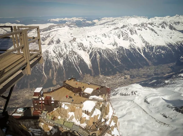 Vue Depuis Vallée Chamonix Aiguille Midi Plataform Téléphérique France — Photo