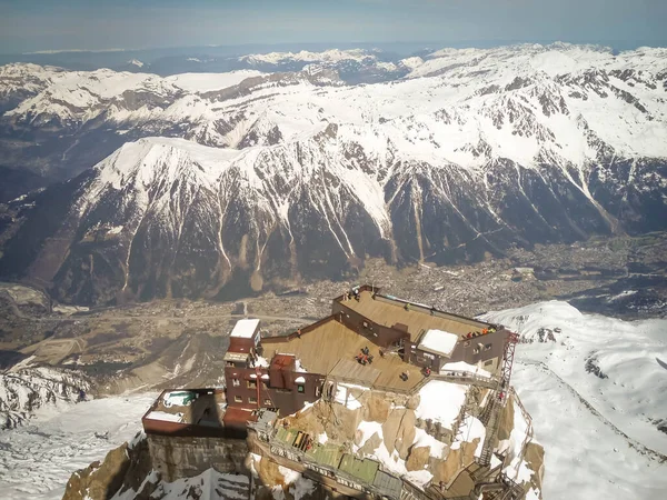 Vue Depuis Vallée Chamonix Aiguille Midi Plataform Téléphérique France — Photo