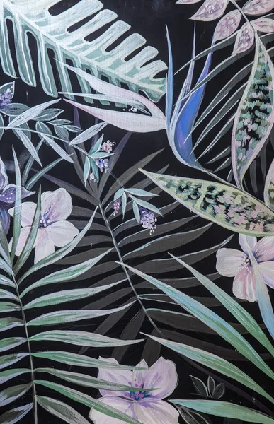 siyah yaprak ve çiçekler ile soyut tropikal arka plan