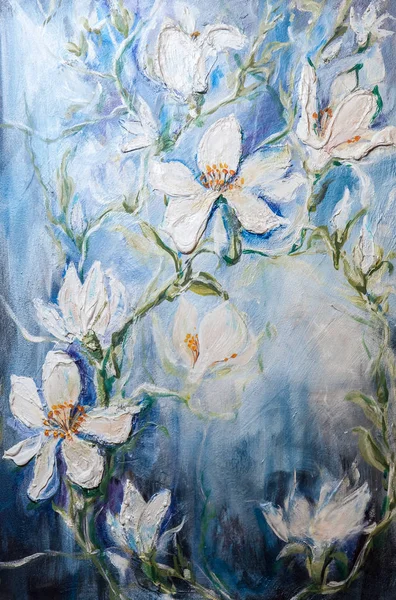  çiçek açan çiçekler ile soyut yağlıboya parçası