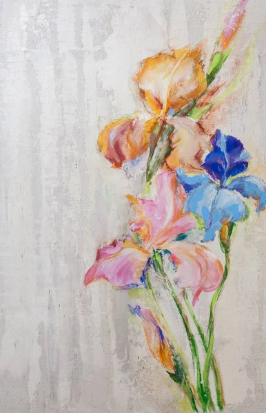 çiçek açan çiçeklerle yağlıboya parça