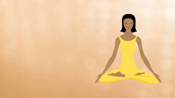 Illustration of a woman doing meditation. Background, card or design. Copy space.Related to Yoga International Day. Fitness, exercise, meditation, health care. Copy space. Spa. Related to Yoga Day.
