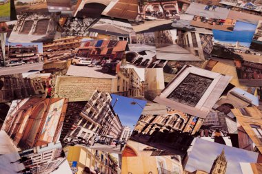 Karışık seyahat fotoğrafları. Fotoğraflardan oluşan bir arka plan. Seyahat fotoğrafçılığı. Laboratuvar, laboratuar ve parmak izi ile ilgili. Fotoğraflar. Banner, baskı servisi posteri.