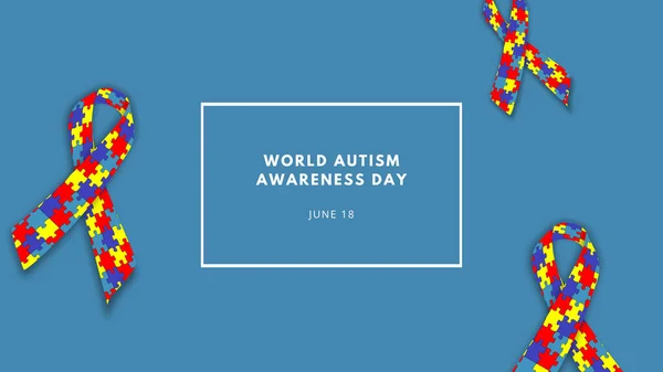 World Autism Awareness Day. Illustration related to autism, disease. Colorful. Copy space. Pride autism day. Illustration, banner, greeting card or poster. June 18. Autistic. Colorful with ribbons.