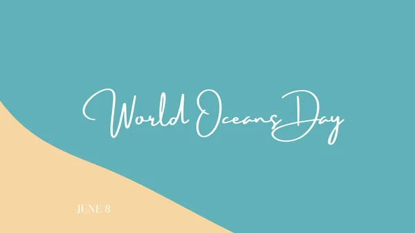 海の色とテキストで砂とポスター バナー カードやイラスト世界海洋デー6月8日 海の世話をするという概念 スペースのコピー — ストック写真