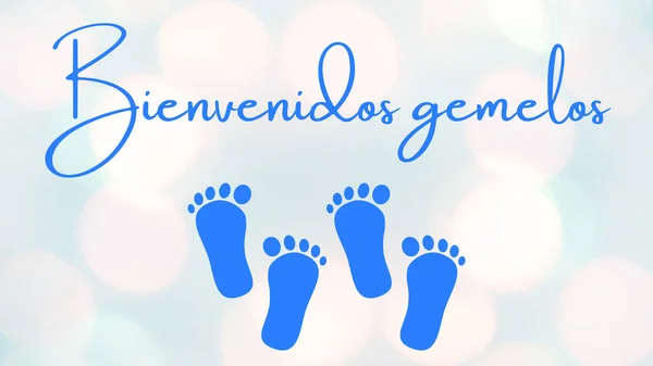 Illustration Banner Design Card Welcome Twins Written Spanish Blue Colors — Stock Photo, Image