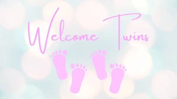 Ilustrace Banner Design Nebo Karta Uvítacími Dvojčaty Růžové Barvy Pro — Stock fotografie