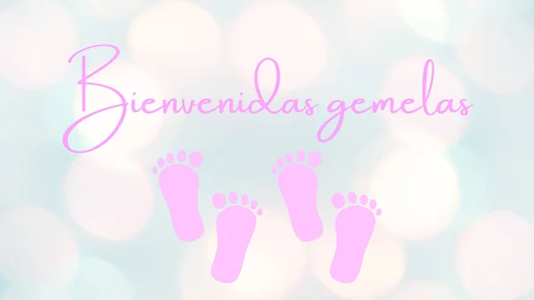 Illustration Banner Design Card Welcome Twins Written Spanish Pink Colors — Stock Photo, Image