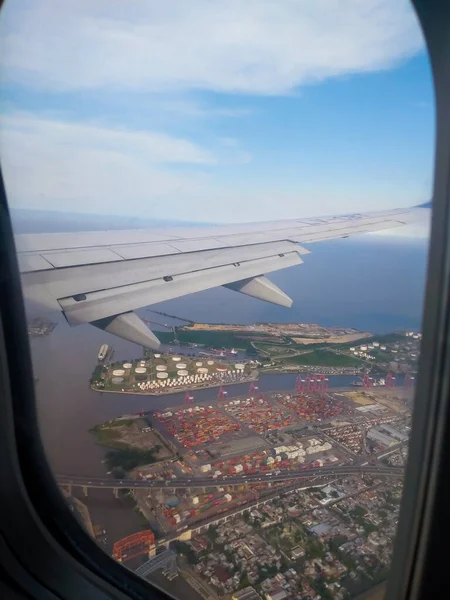 Buenos Aires Argentina Janeiro 2019 Avião Asa Aérea Vistas Através — Fotografia de Stock