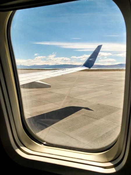 Calafate Argentina Janeiro 2019 Avião Asa Aérea Vistas Pela Janela — Fotografia de Stock