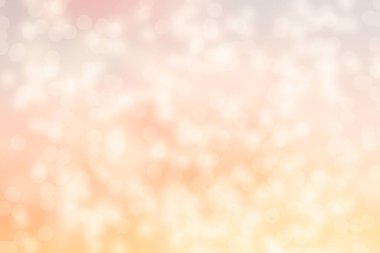 Beyaz ışık bulanıklığı ve bokeh ile soyut arkaplan. Minimalist kart, afiş, fon. Uzayı kopyala Tebrik kartları için uygun. Parlak Noel ışıklarıyla ilgili. Pembe ve turuncu yumuşak renkler.