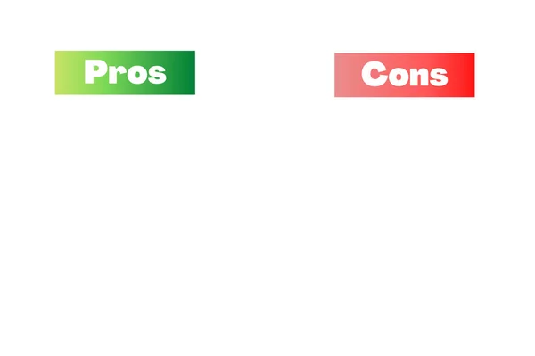 List of pros and cons on a white background. Simple concept for comparison between advantages and disadvantages in a business plan or comparison. Illustration with the text pros and cons.