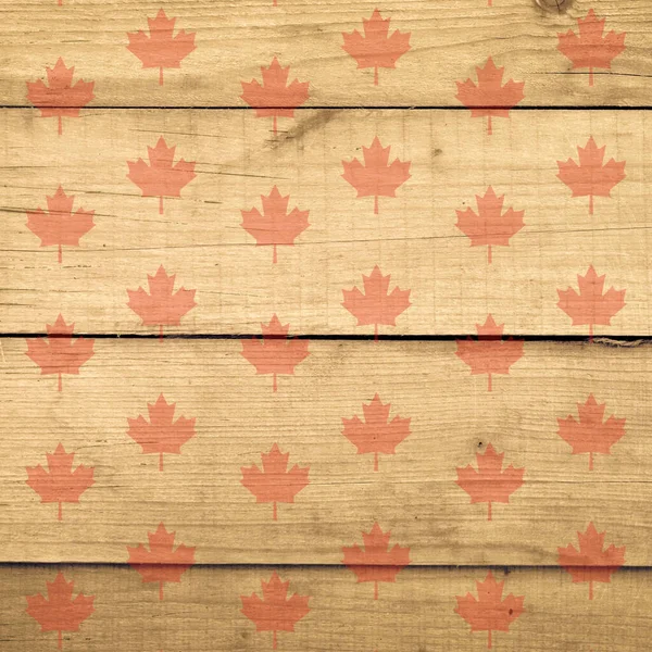 Drewniane Tło Liśćmi Klonu Kanadyjskiego Związane Dniem Lipca Kanadzie Rustykalne — Zdjęcie stockowe