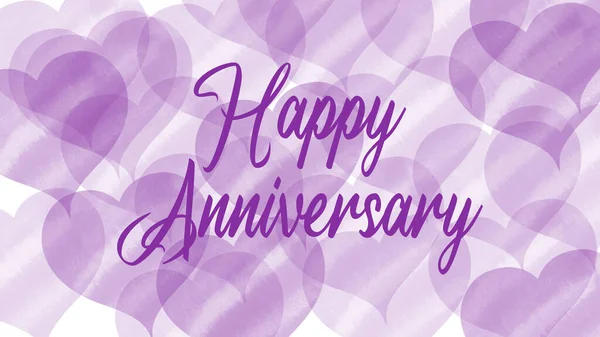 Illustration with the text happy Anniversary. Design, poster, template or background for birthday or anniversary with watercolor hearts. Greeting card for celebration. Copy space.