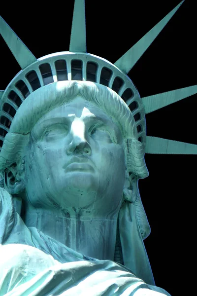 Ізольована Фотографія Голови Статуї Свободи Чорному Тлі — стокове фото