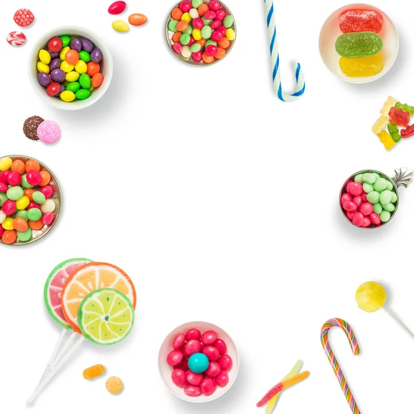 Lolipop Şeker Renkli Tatlılar Şenlikli Dekorasyon Beyaz Arkaplanda Renkli Şekerler Stok Fotoğraf