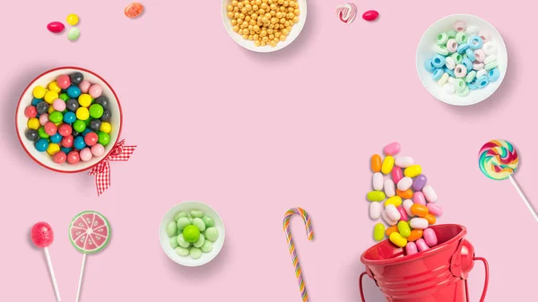 Lutscher Und Bonbons Bunte Süßigkeiten Festliche Dekoration Bunte Bonbons Auf — Stockfoto