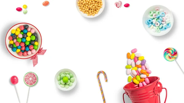 Lutscher Und Bonbons Bunte Süßigkeiten Festliche Dekoration Bunte Bonbons Auf — Stockfoto