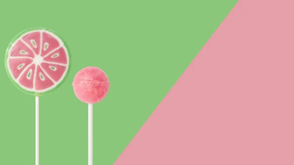 Watermelon Lollipop Pink Lollipop Pink Green Background Backdrop Banner Background — Stock Photo, Image