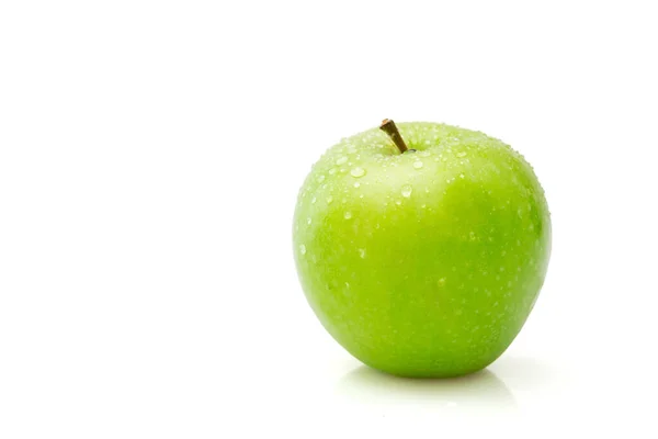 Isolated Green Apple White Wet Single Apple Clipping Path Stock Photo