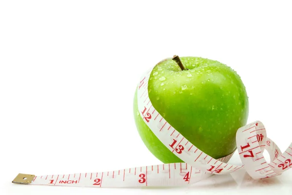 Isolated Green Apple Measuring Tape White Concept Healthy Diet — Stock Photo, Image