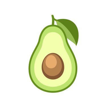 Saplı ve yapraklı Avokado dilimi basit vektör resimleme tasarımı