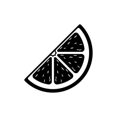 Citrus fruit quarter slice cute simple icon vector illustration simple style with pulp. Black and white outline design. Symbol for healthy eating, wellness, diet, nutrition. vector