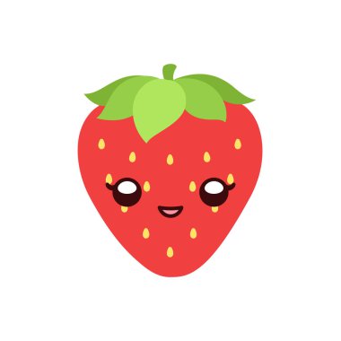 Mutlu yüz ifadesi çizgi film karakteri çizimi olan şirin çilek.