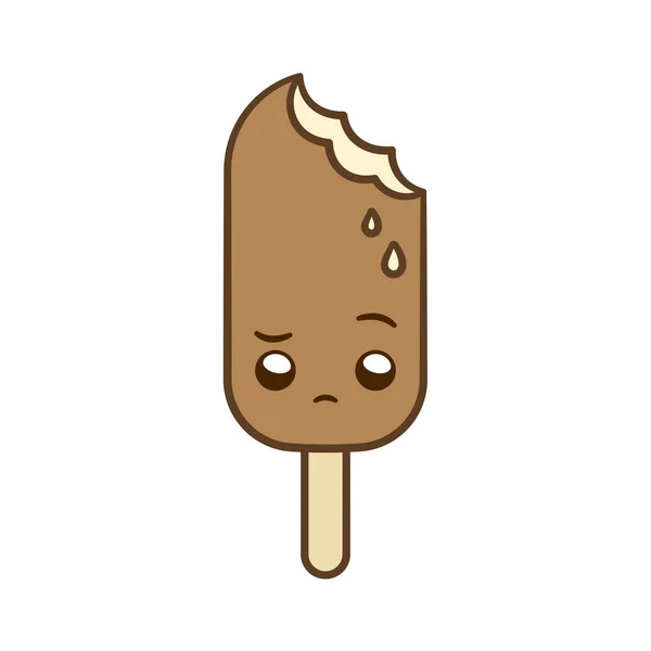 Sorvete Gelado Popsicle Triste Bonito Com Uma Mordida Design Simples — Vetor de Stock